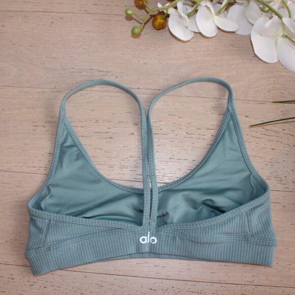 ALO Blissful Ribbed Sports Bra Blue Lightweight Yoga Bra Y-Back | Small - Picture 3 of 7
